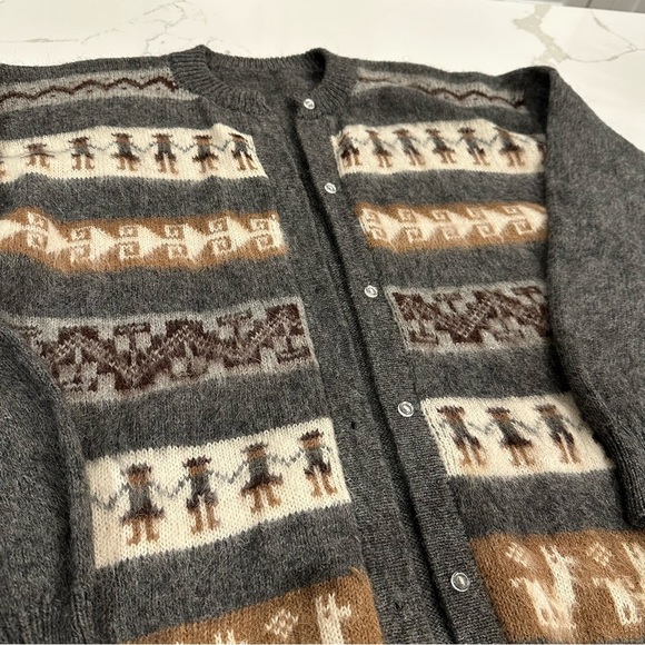 Vintage Women Chunky Handmade Alpaca Wool Cardigan Sweater Sz L Grandma Cottage - Picture 8 of 11